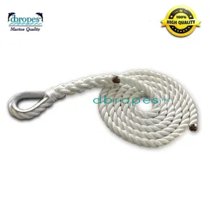 1/2" X 7.5' and 3/4" X 17.5' Three Strand Mooring Pendant 100% Nylon Rope with Galvanized Thimble and straight whip.