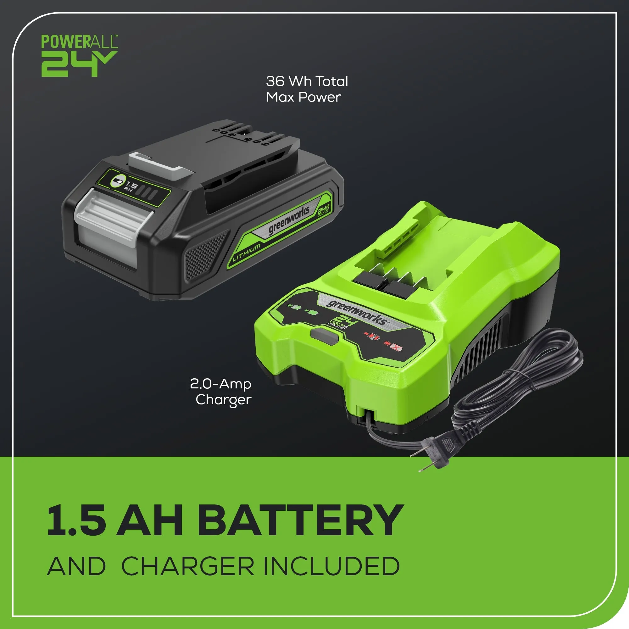 24V 22" Cordless Battery Hedge Trimmer w/ 1.5 Ah USB Battery & Charger