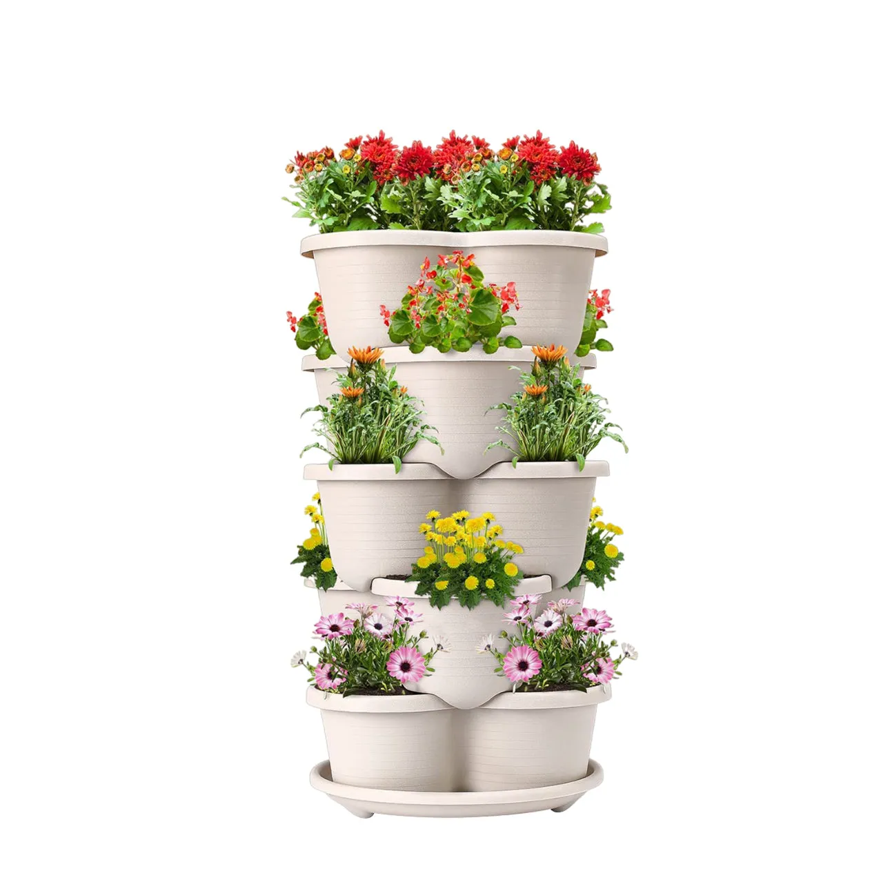 3 Tier Vertical Stackable Planter for Flowers Herbs Vegetables-White