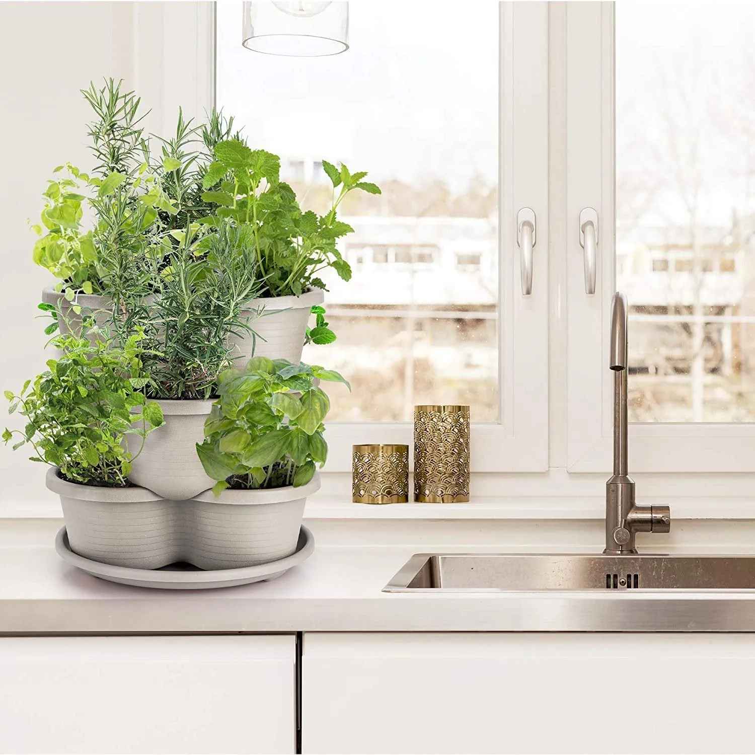 3 Tier Vertical Stackable Planter for Flowers Herbs Vegetables-White
