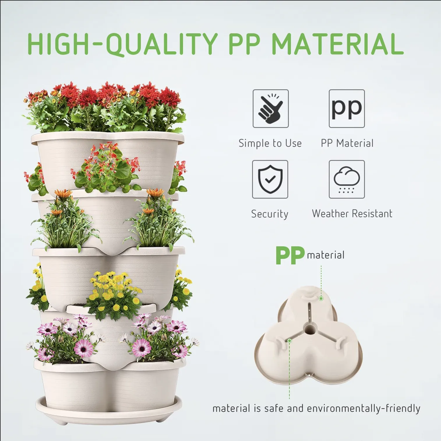 3 Tier Vertical Stackable Planter for Flowers Herbs Vegetables-White