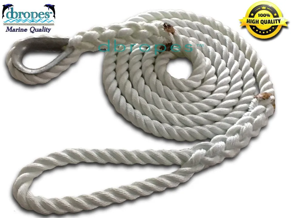 3/4" X 16' Three Strand Mooring Pendant 100% Nylon Rope with Thimble. (Tensile Strength 13800 Lbs.) Made in USA. FREE EXPEDITED SHIPPING