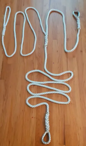 3/4" X 20" Three Strand Mooring Pendant 100% Nylon Rope with SS Thimbles and 5/8" x 12' safety line. Made in USA.