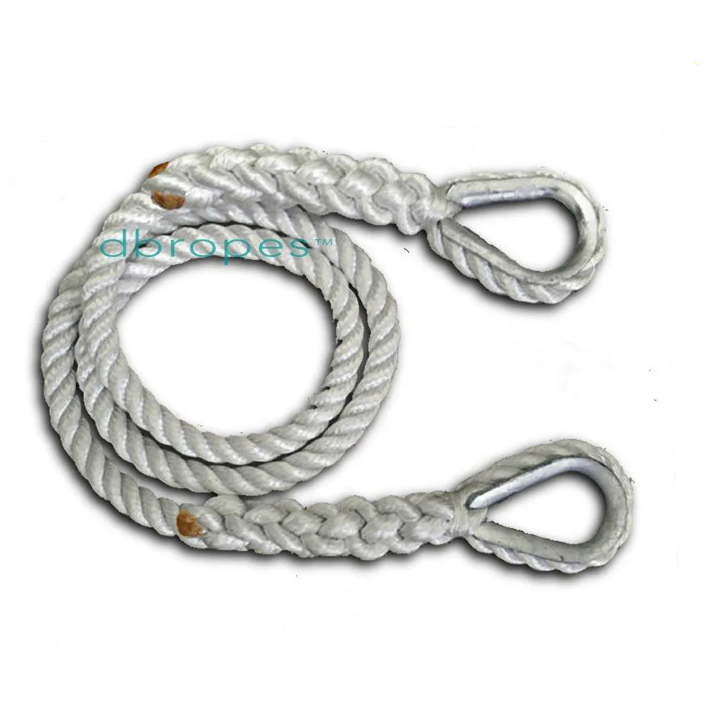 3/4" X 40' Three Strand Mooring Pendant 100% Nylon Rope with SS Thimbles. Made in USA.
