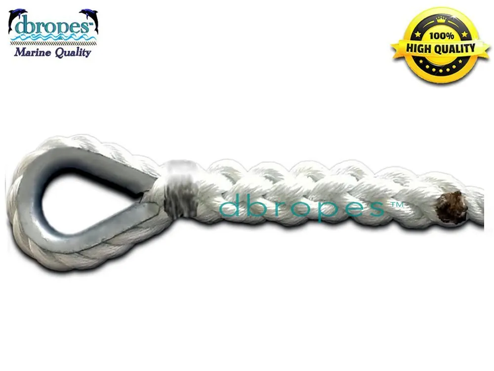 3/4" X 6' Three Strand Mooring Pendant 100% Nylon Rope with 2 Galvanized or SS Thimbles. Made in USA