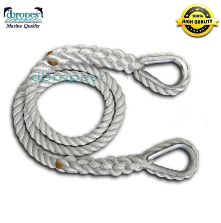 3/8" X 4' Three Strand Mooring Pendant 100% Nylon Rope with 2 Galvanized Thimbles. (Tensile Strength 3700 Lbs.) Made in USA. FREE EXPEDITED SHIPPING