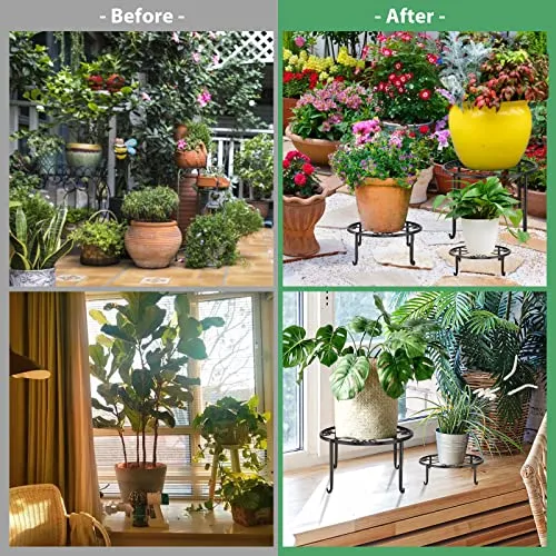 5 Pack Metal Plant Stand for Outdoor Indoor Plants, Heavy Duty Flower Pot Stands for Multiple Plant, Rustproof Iron Round Shelf for Planter, Potted Plant Holder for Garden Home (Black)