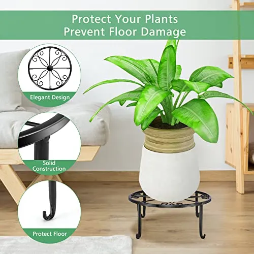 5 Pack Metal Plant Stand for Outdoor Indoor Plants, Heavy Duty Flower Pot Stands for Multiple Plant, Rustproof Iron Round Shelf for Planter, Potted Plant Holder for Garden Home (Black)