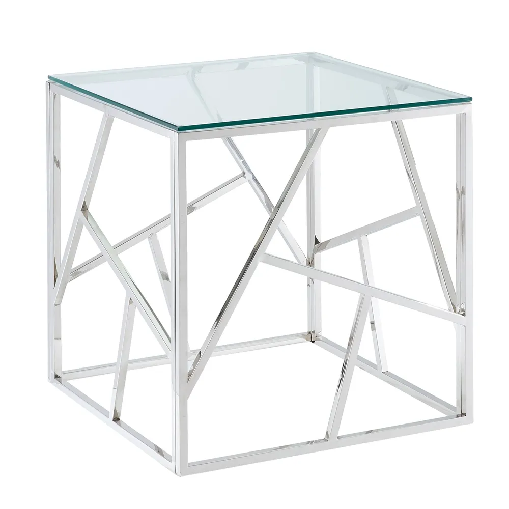 55Cm Square Glass Space Saving Modern Metal End Table Cs-05-1