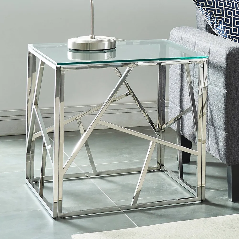 55Cm Square Glass Space Saving Modern Metal End Table Cs-05-1