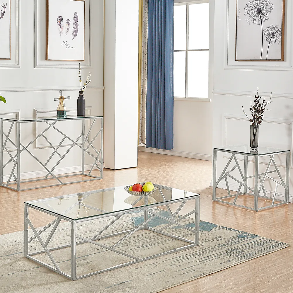 55Cm Square Glass Space Saving Modern Metal End Table Cs-05-1