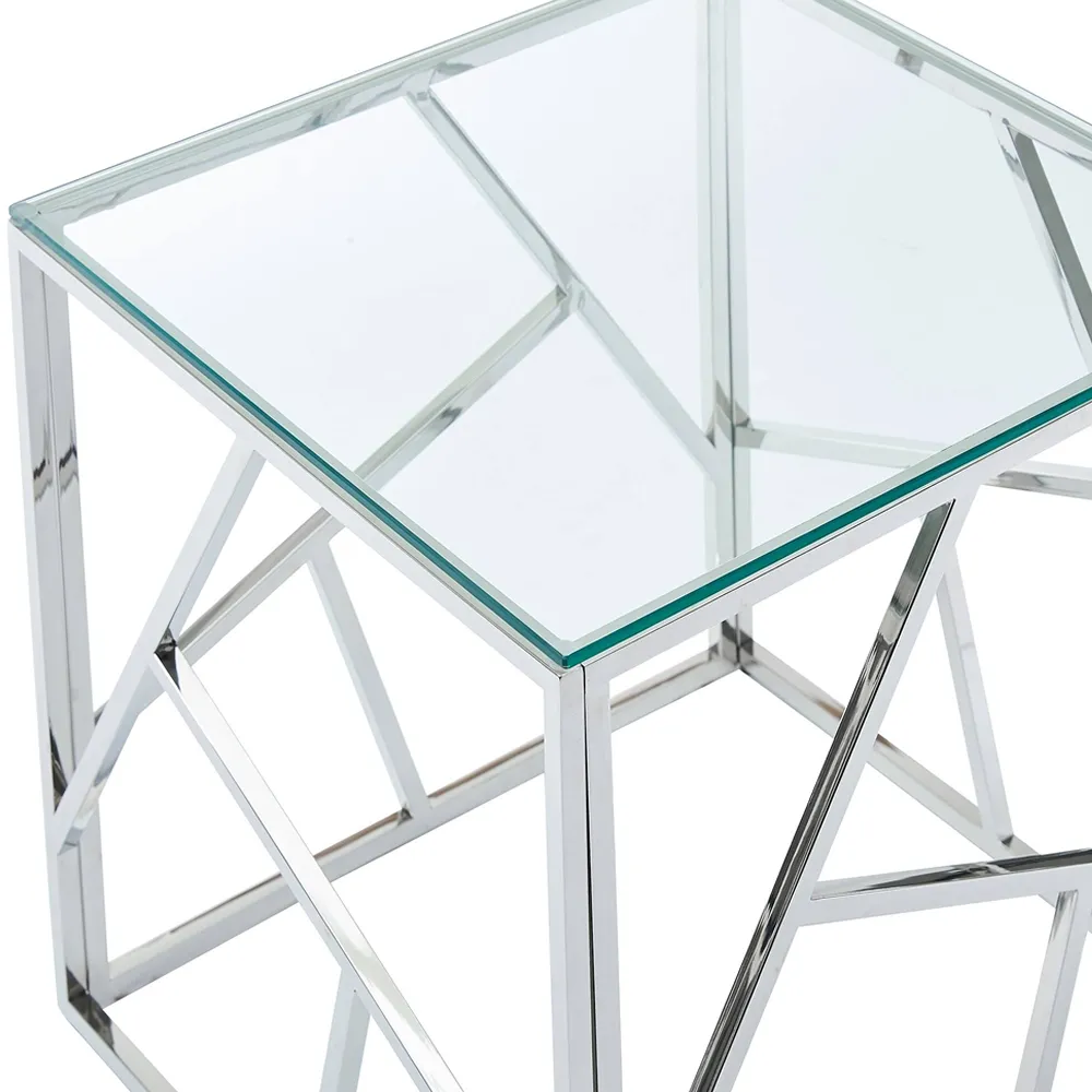 55Cm Square Glass Space Saving Modern Metal End Table Cs-05-1