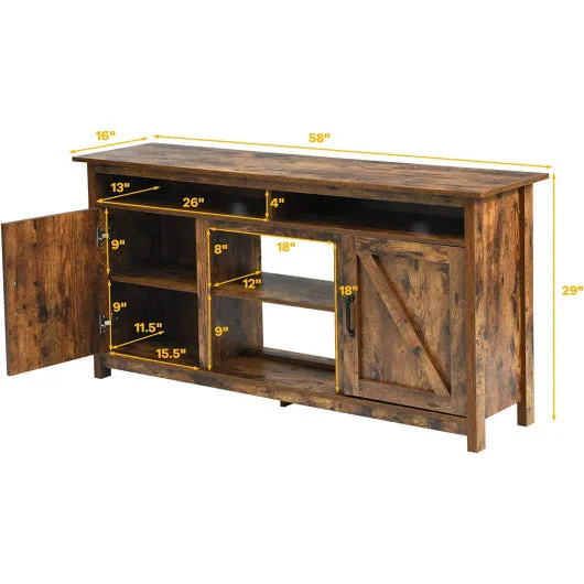 60€�Industrial TV Stand Entertainment Center with Shelve and Cabinet-Brown