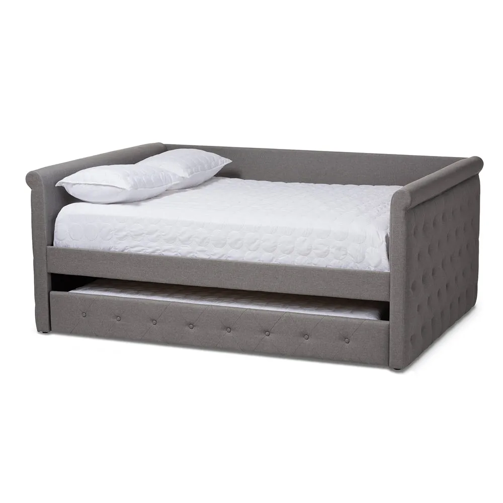 Alena Dark Grey Fabric Upholstered Full Size Daybed with Trundle