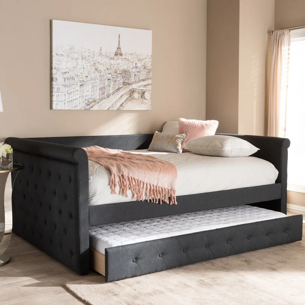 Alena Dark Grey Fabric Upholstered Full Size Daybed with Trundle