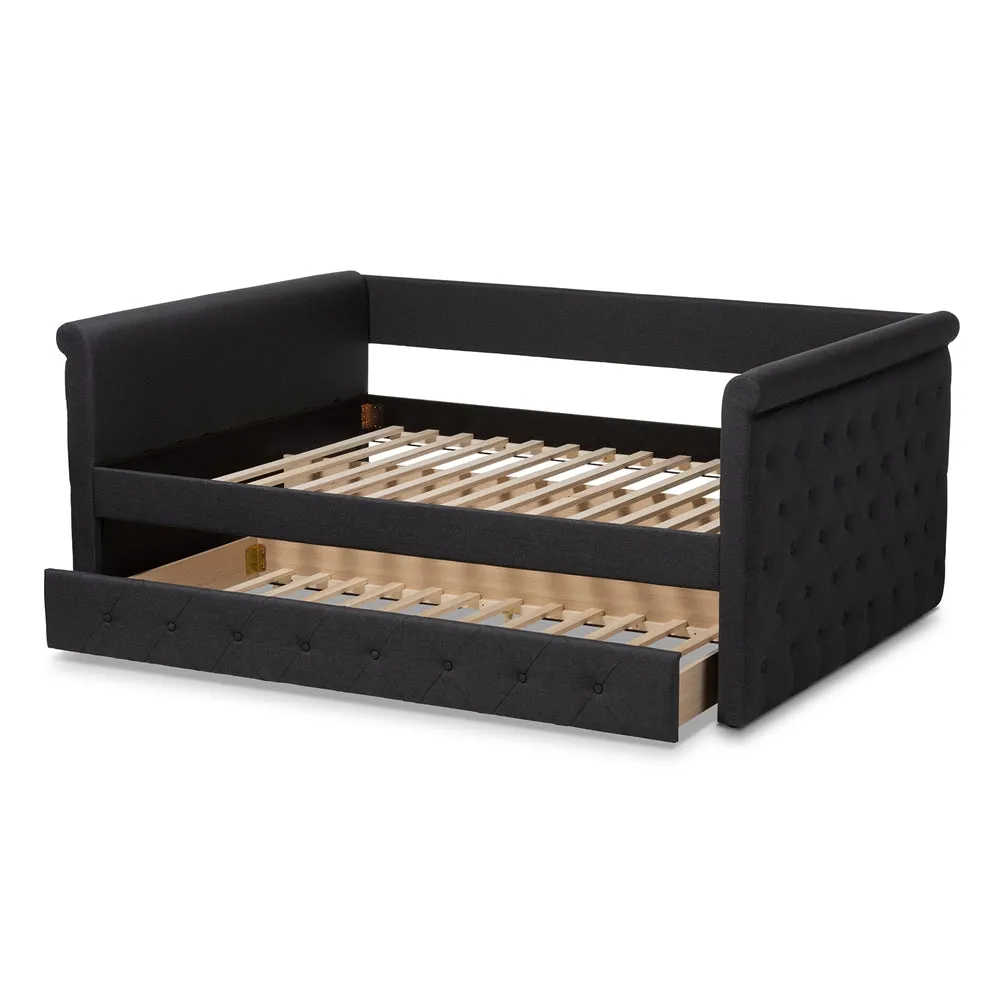 Alena Dark Grey Fabric Upholstered Full Size Daybed with Trundle