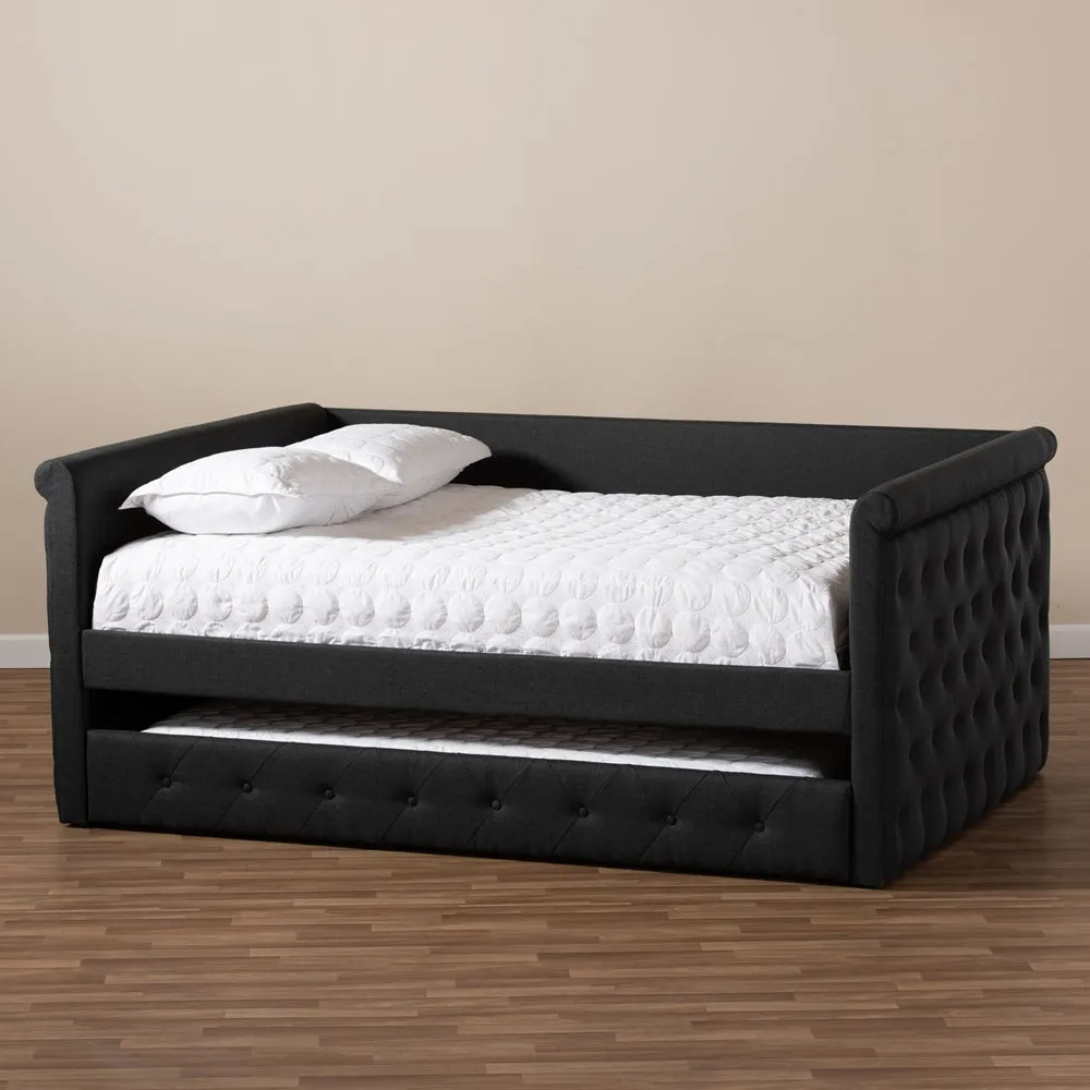 Alena Dark Grey Fabric Upholstered Full Size Daybed with Trundle