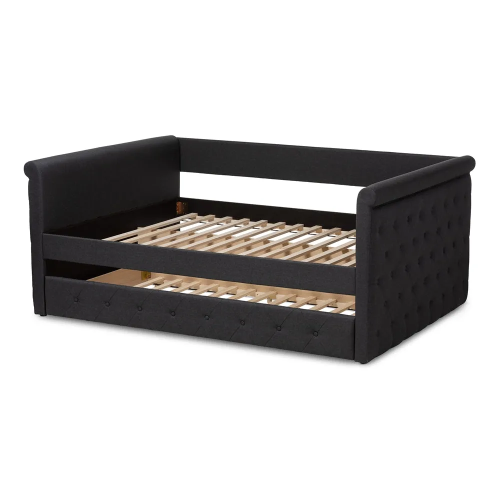 Alena Dark Grey Fabric Upholstered Full Size Daybed with Trundle
