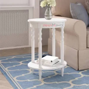 Anamino Shoppee Round End Table, Small Side Table for Small Spaces, 2-Tier End Table Wooden Side Table, Mid Century Modern Coffee Table,Easy Assembly-White