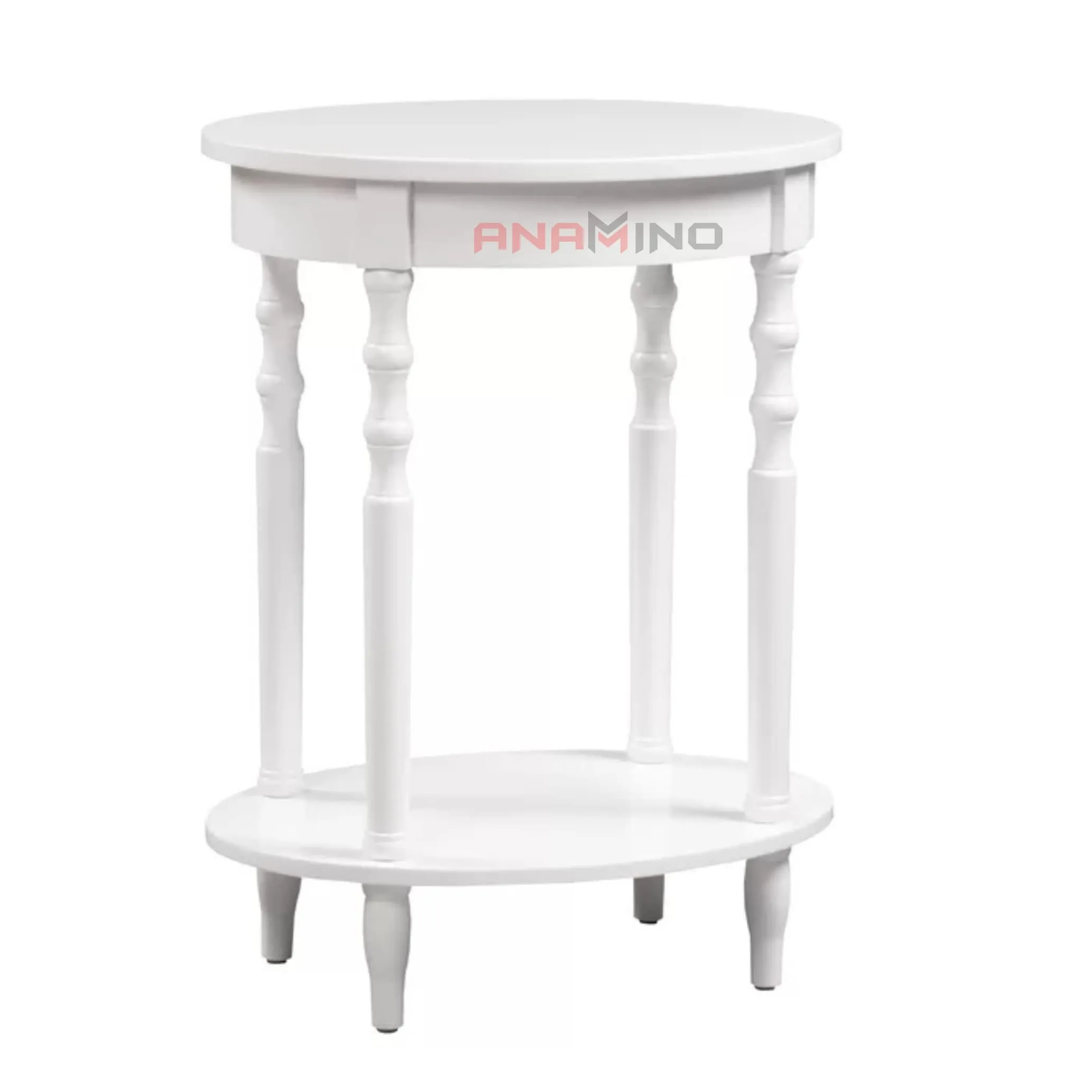 Anamino Shoppee Round End Table, Small Side Table for Small Spaces, 2-Tier End Table Wooden Side Table, Mid Century Modern Coffee Table,Easy Assembly-White