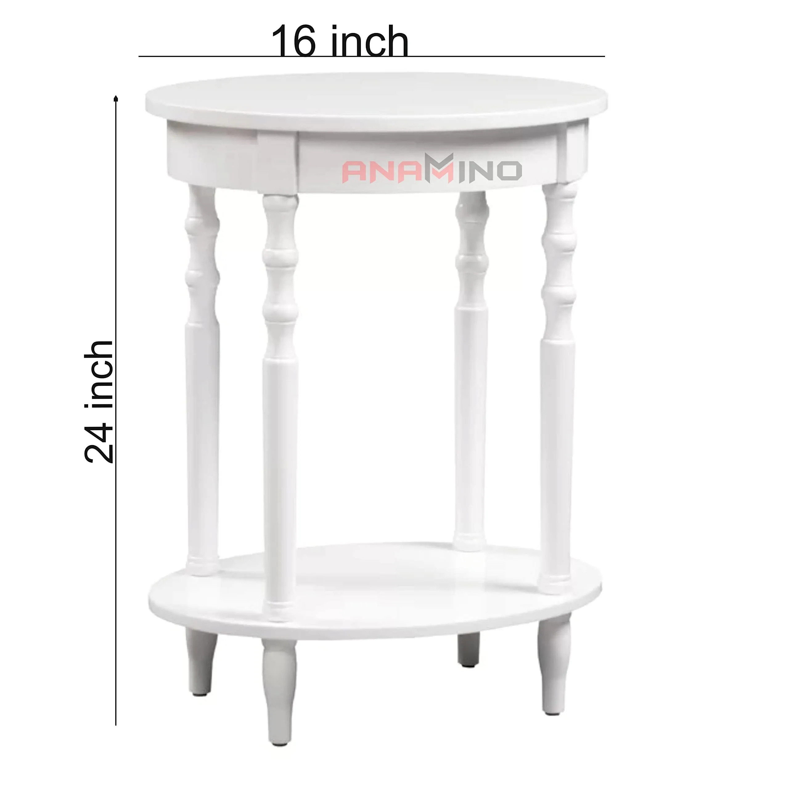 Anamino Shoppee Round End Table, Small Side Table for Small Spaces, 2-Tier End Table Wooden Side Table, Mid Century Modern Coffee Table,Easy Assembly-White
