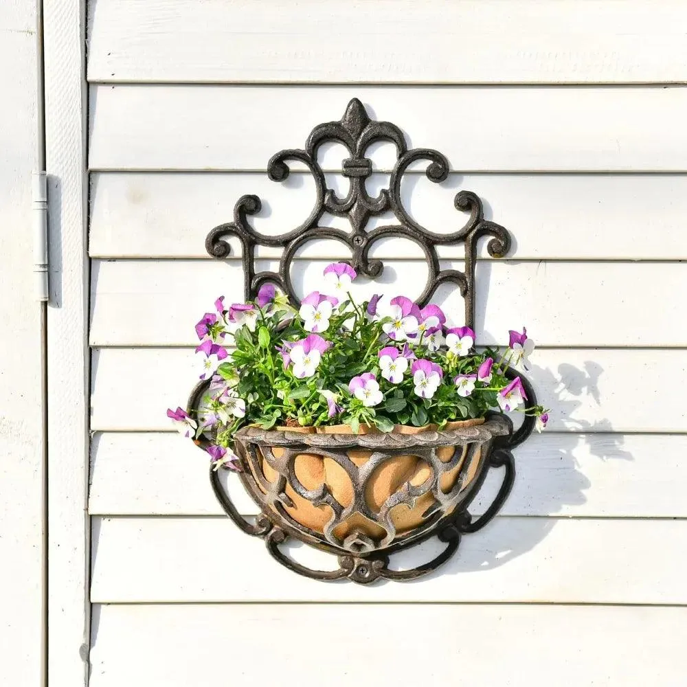 Antique-Style Brown Cast Iron Wall Planters - Set of 2