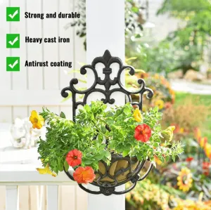 Antique-Style Brown Cast Iron Wall Planters - Set of 2