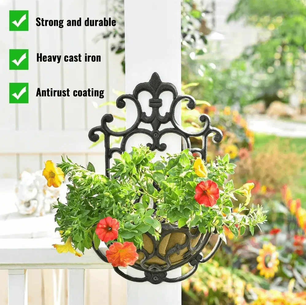 Antique-Style Brown Cast Iron Wall Planters - Set of 2