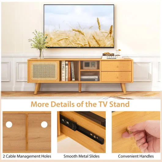 Bamboo TV Stand for TV up to 65 Inch-Natural