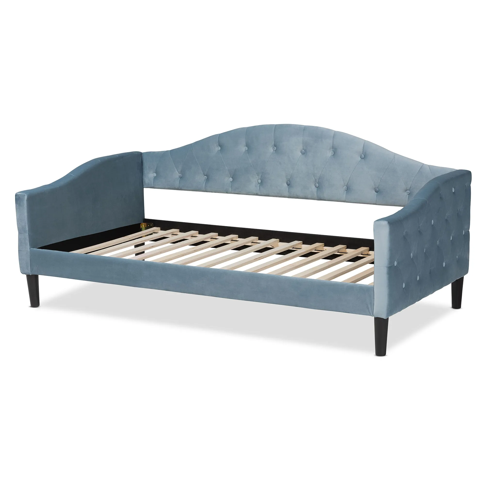 Baxton Studio Benjamin Modern and Contemporary Light Blue Velvet Fabric Upholstered and Dark Brown Finished Wood Full Size Daybed