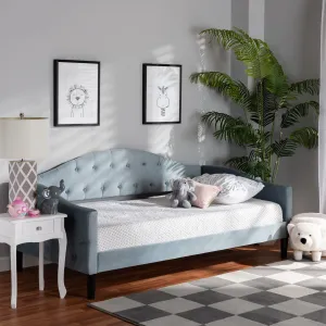 Baxton Studio Benjamin Modern and Contemporary Light Blue Velvet Fabric Upholstered and Dark Brown Finished Wood Full Size Daybed