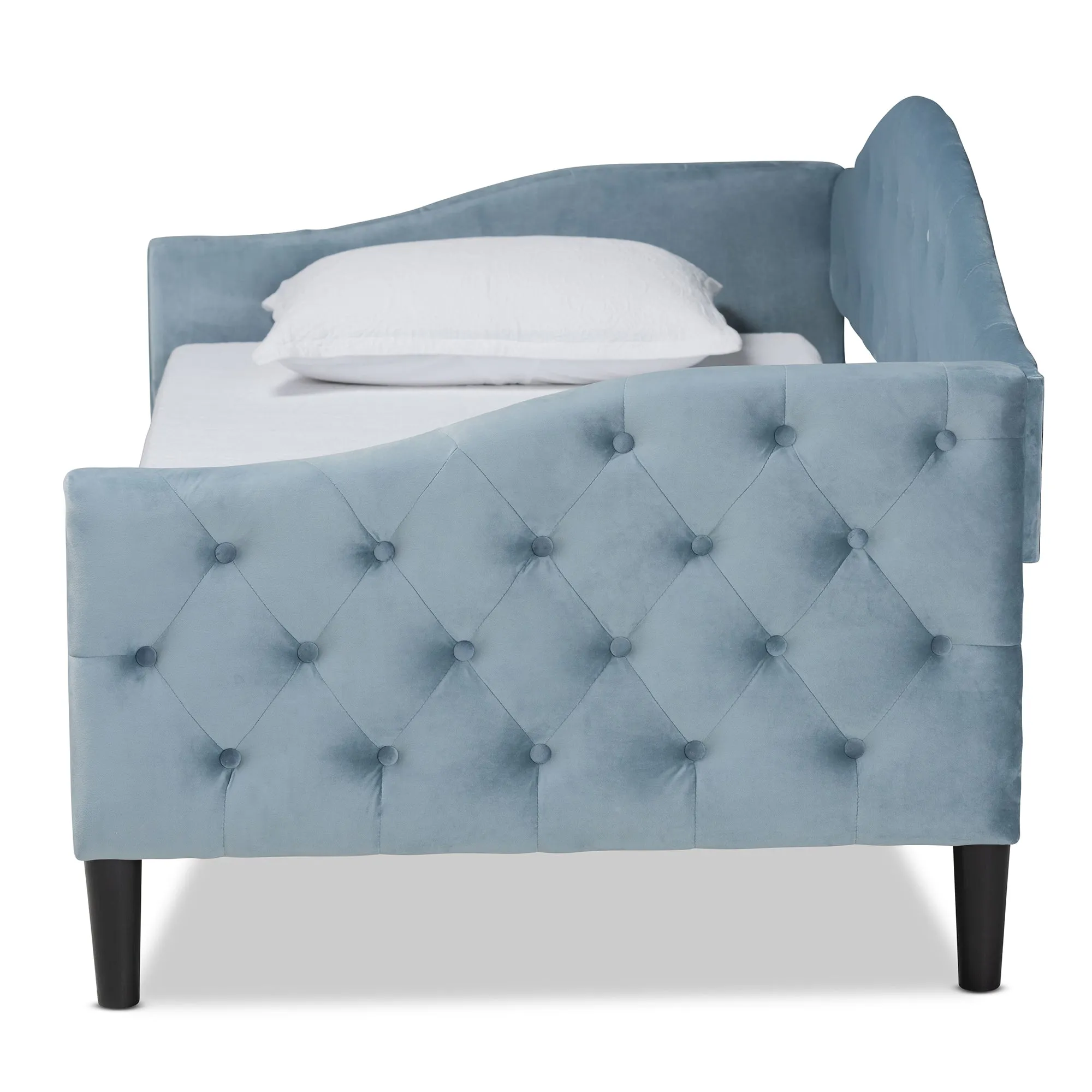 Baxton Studio Benjamin Modern and Contemporary Light Blue Velvet Fabric Upholstered and Dark Brown Finished Wood Full Size Daybed