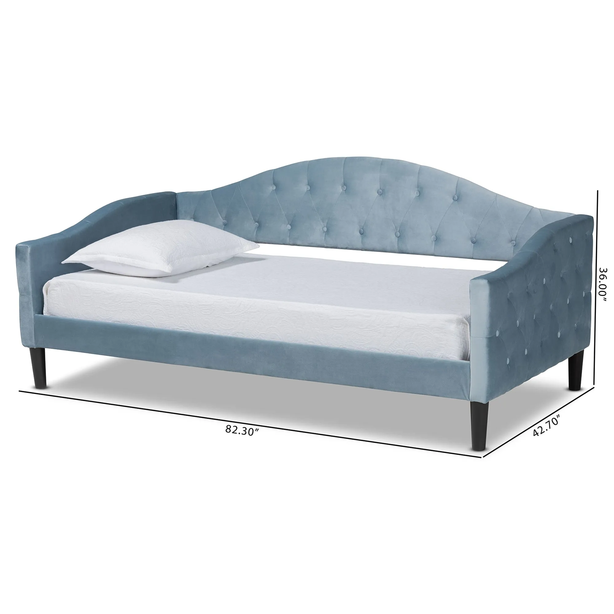 Baxton Studio Benjamin Modern and Contemporary Light Blue Velvet Fabric Upholstered and Dark Brown Finished Wood Full Size Daybed