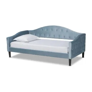Baxton Studio Benjamin Modern and Contemporary Light Blue Velvet Fabric Upholstered and Dark Brown Finished Wood Twin Size Daybed