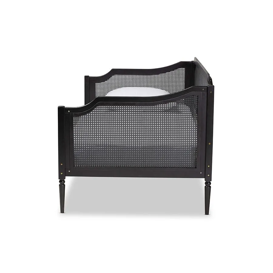 Baxton Studio Hancock Mid-Century Modern Charcoal Finished Wood and Synthetic Rattan Twin Size Daybed
