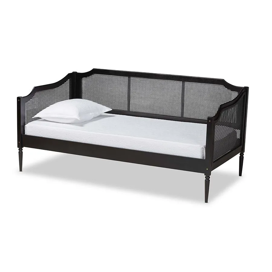 Baxton Studio Hancock Mid-Century Modern Charcoal Finished Wood and Synthetic Rattan Twin Size Daybed