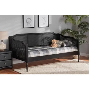 Baxton Studio Hancock Mid-Century Modern Charcoal Finished Wood and Synthetic Rattan Twin Size Daybed