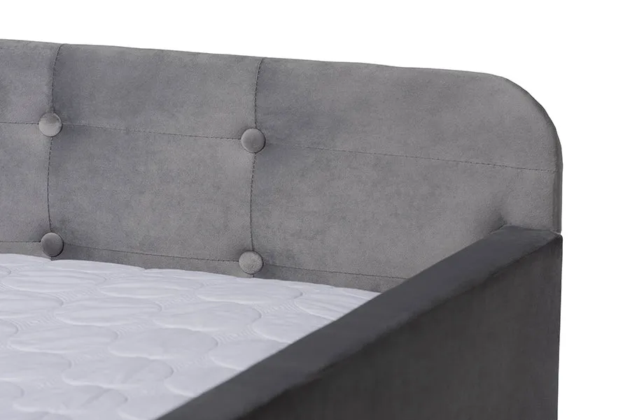 Baxton Studio Jona Modern and Contemporary Transitional Grey Velvet Fabric Upholstered and Button Tufted Full Size Daybed with Trundle