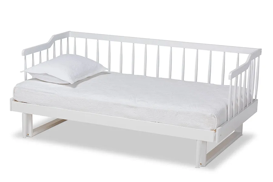 Baxton Studio Muriel Modern and Transitional White Finished Wood Expandable Twin Size to King Size Spindle Daybed