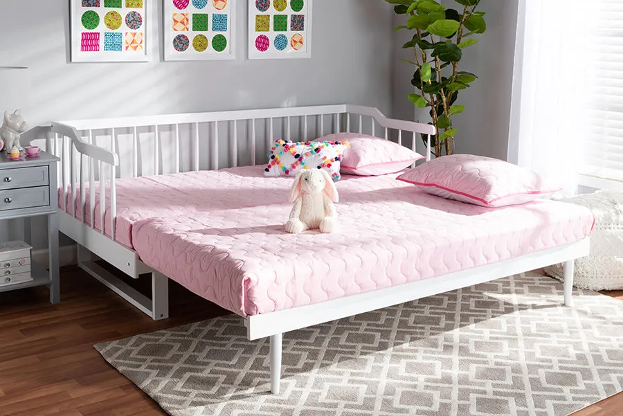Baxton Studio Muriel Modern and Transitional White Finished Wood Expandable Twin Size to King Size Spindle Daybed