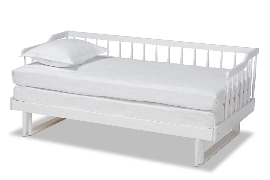 Baxton Studio Muriel Modern and Transitional White Finished Wood Expandable Twin Size to King Size Spindle Daybed