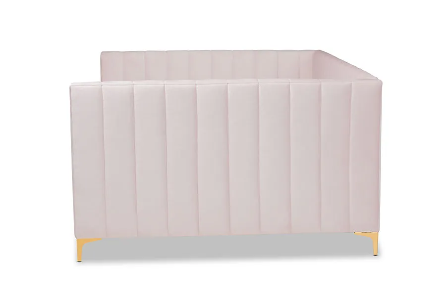 Baxton Studio Oksana Modern Contemporary Glam and Luxe Light Pink Velvet Fabric Upholstered and Gold Finished Full Size Daybed