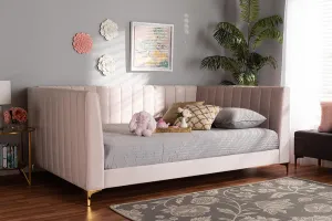 Baxton Studio Oksana Modern Contemporary Glam and Luxe Light Pink Velvet Fabric Upholstered and Gold Finished Full Size Daybed