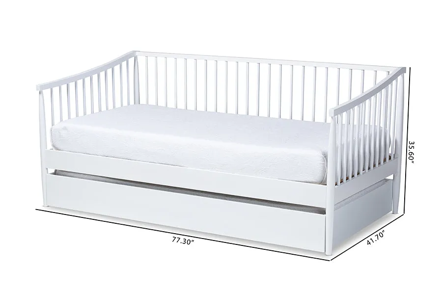 Baxton Studio Renata Classic and Traditional White Finished Wood Twin Size Spindle Daybed with Trundle