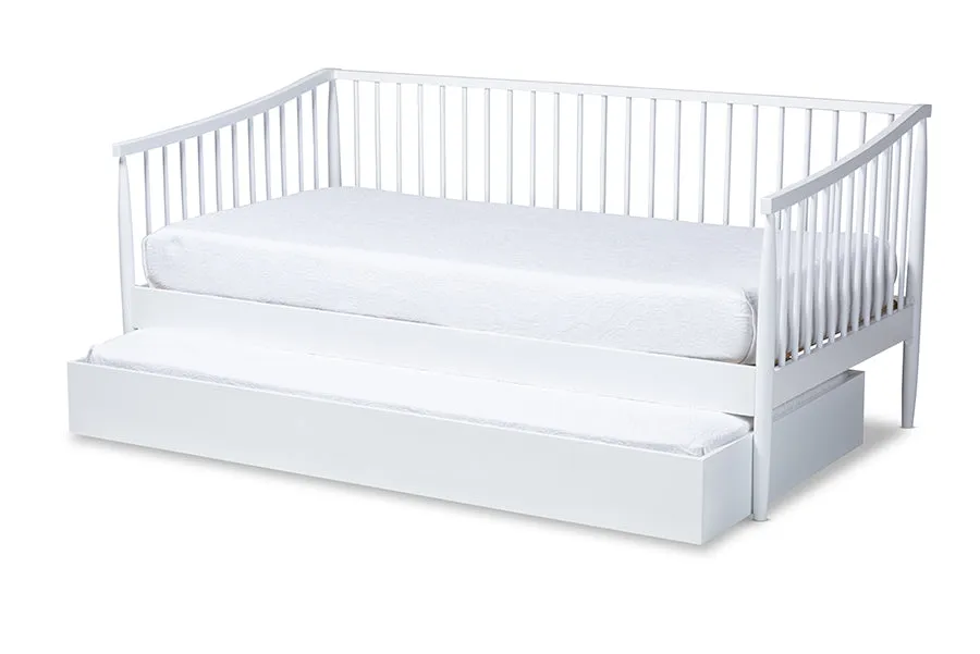 Baxton Studio Renata Classic and Traditional White Finished Wood Twin Size Spindle Daybed with Trundle