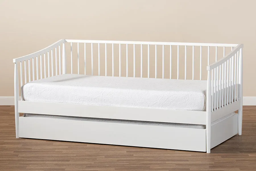 Baxton Studio Renata Classic and Traditional White Finished Wood Twin Size Spindle Daybed with Trundle