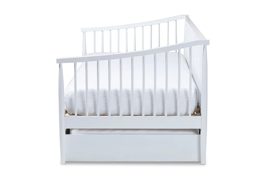 Baxton Studio Renata Classic and Traditional White Finished Wood Twin Size Spindle Daybed with Trundle