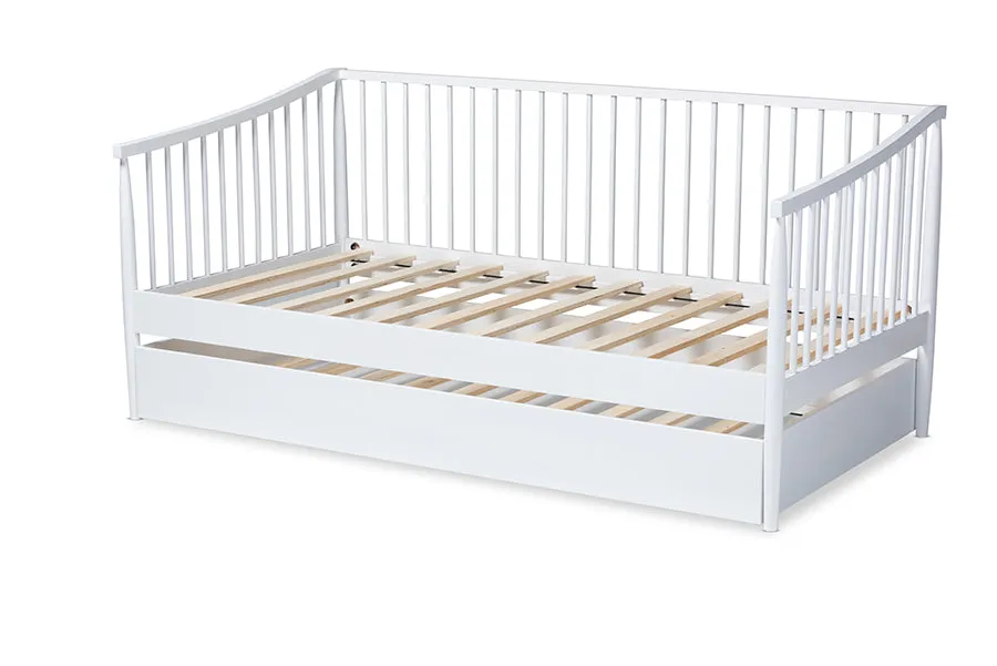 Baxton Studio Renata Classic and Traditional White Finished Wood Twin Size Spindle Daybed with Trundle
