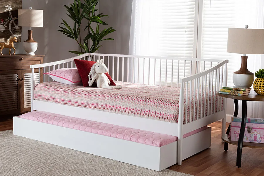 Baxton Studio Renata Classic and Traditional White Finished Wood Twin Size Spindle Daybed with Trundle