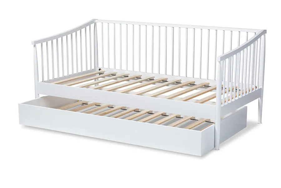Baxton Studio Renata Classic and Traditional White Finished Wood Twin Size Spindle Daybed with Trundle
